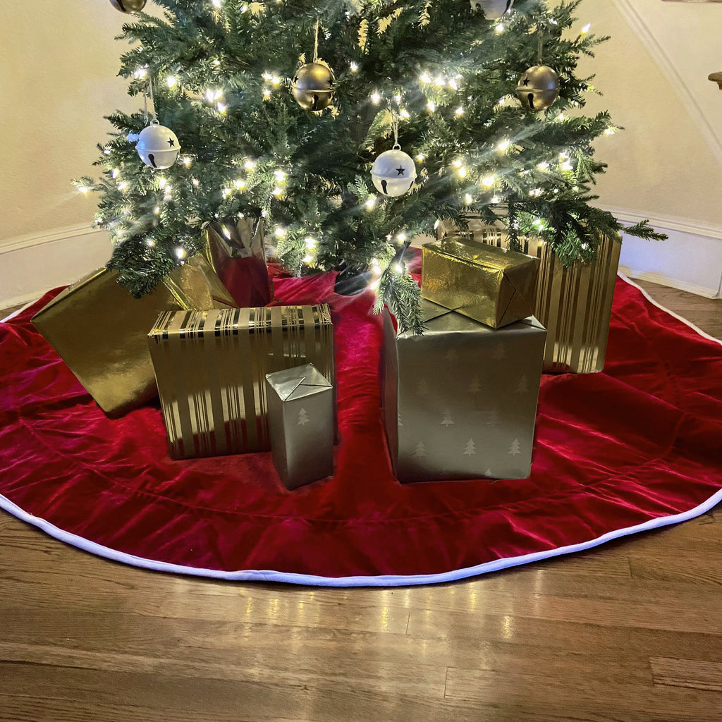 Santabag - 80 Inch Santa's Surprise™ Santa Bag Tree Skirt, Burgundy Velvet Fabric, Double-Sided