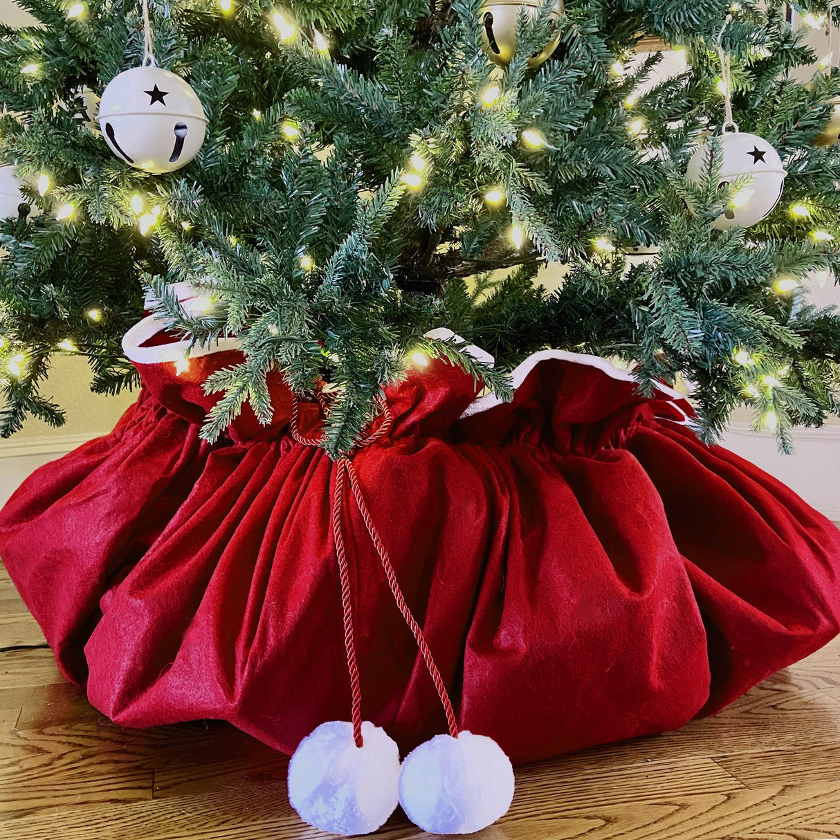 Santabag - 80 Inch Santa's Surprise?äó Santa Bag Tree Skirt, Burgundy Velvet Fabric, Double-Sided