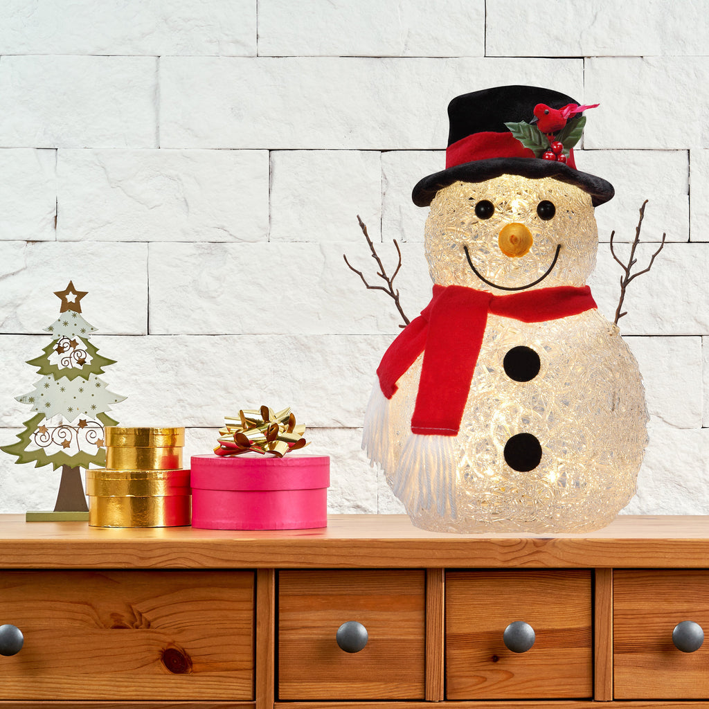 Seasonal & Holiday Decorations - 13 Inch Spun Acrylic Snowman With LED Lights