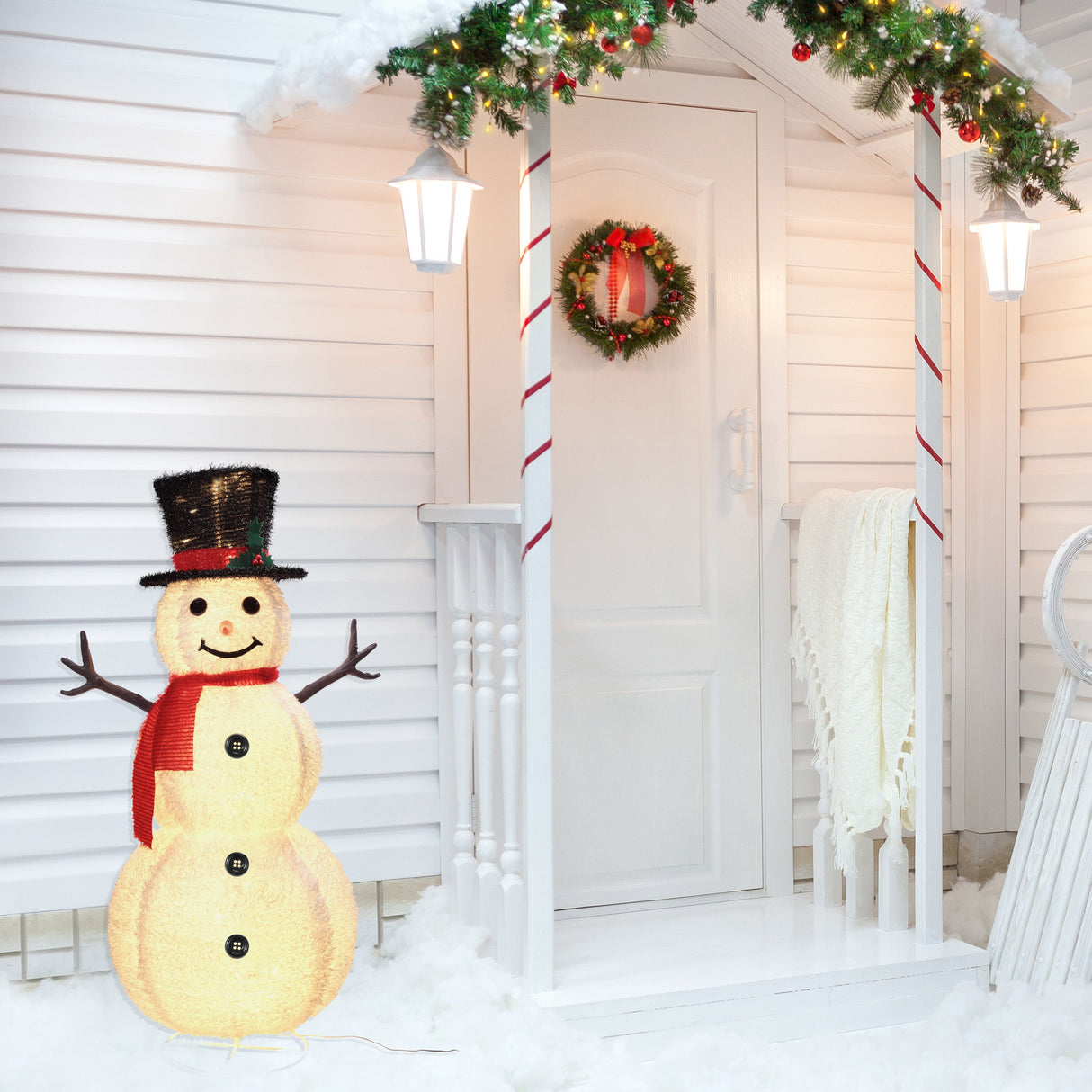 Seasonal & Holiday Decorations - 48 Inch Tall Collapsible Tinsel Fabric Snowman For Indoor Or Outdoor Use