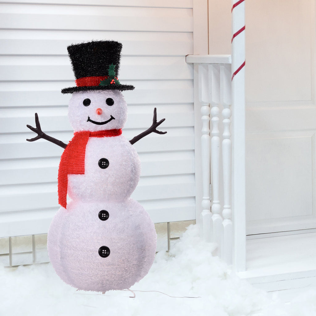 Seasonal & Holiday Decorations - 48 Inch Tall Collapsible Tinsel Fabric Snowman For Indoor Or Outdoor Use