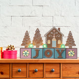 Seasonal & Holiday Decorations - JOY Blocks With Gingerbread House And Trees, LED Lights, 15 Inches Long