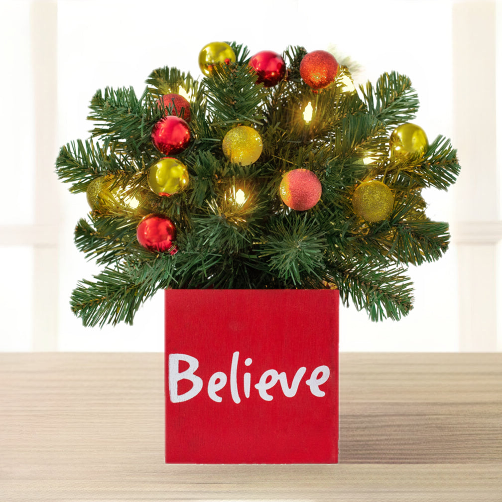 Tabletop Decor - 13 Inch Believe Classic Greenery Christmas Decoration
