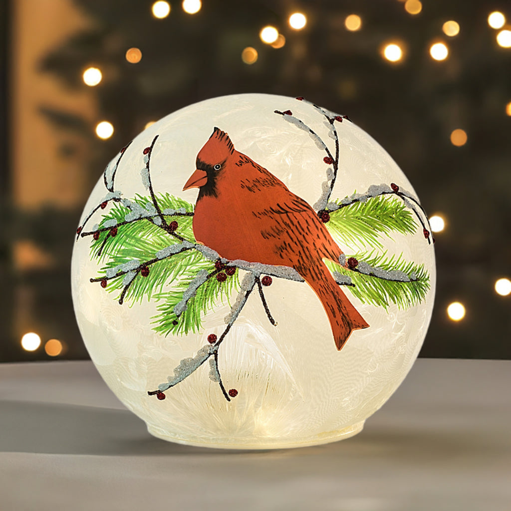 Tabletop Decor - 6 Inch Diameter Cardinal Christmas Globe