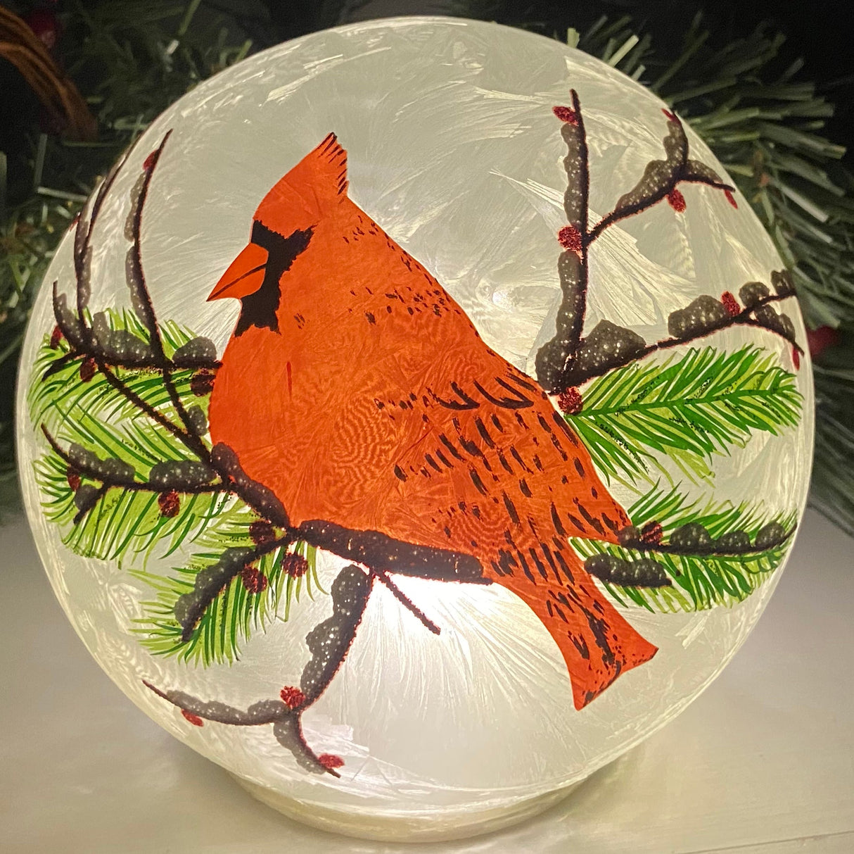 Tabletop Decor - 6 Inch Diameter Cardinal Christmas Globe