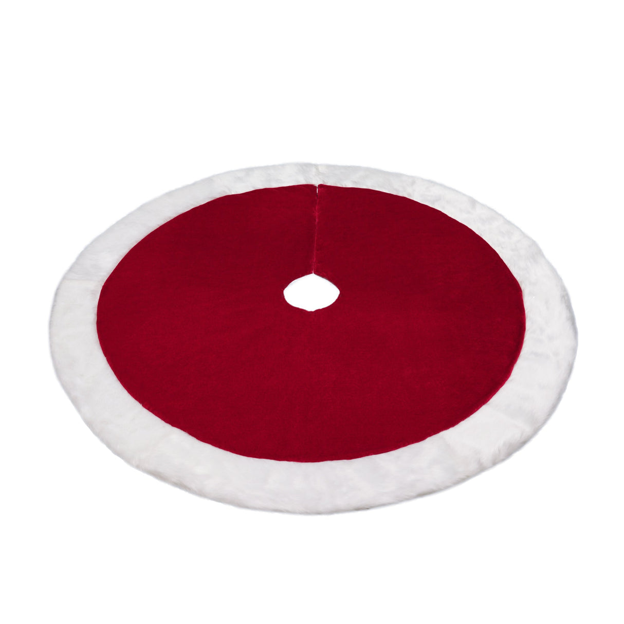 Tree Skirt - 54 Inch Burgundy Velvet Tree Skirt With Hi-Pile White Border