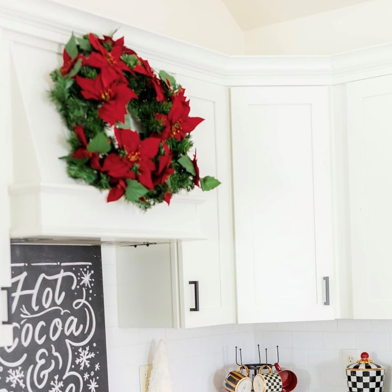 Wreath - 24 Inch Christmas Poinsettia Pre-Lit Wreath
