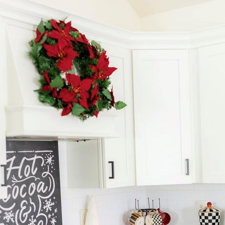 Wreath - 24 Inch Christmas Poinsettia Pre-Lit Wreath