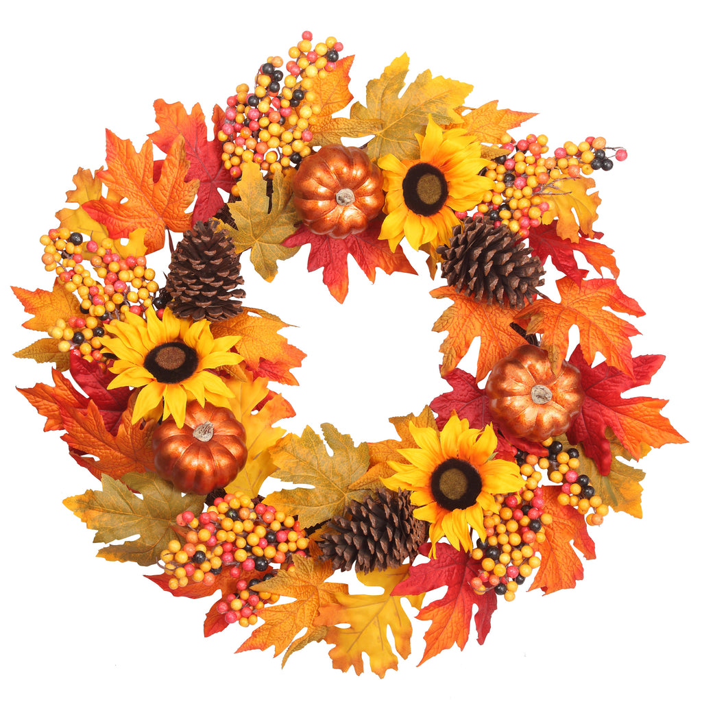 Wreath - 24 Inch Fall Sunflower Artificial Wreath