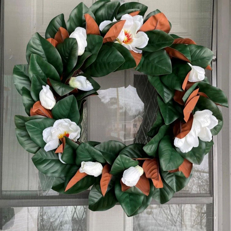 Wreath - 24 Inch Magnolia Wreath On Natural Grapevine Base