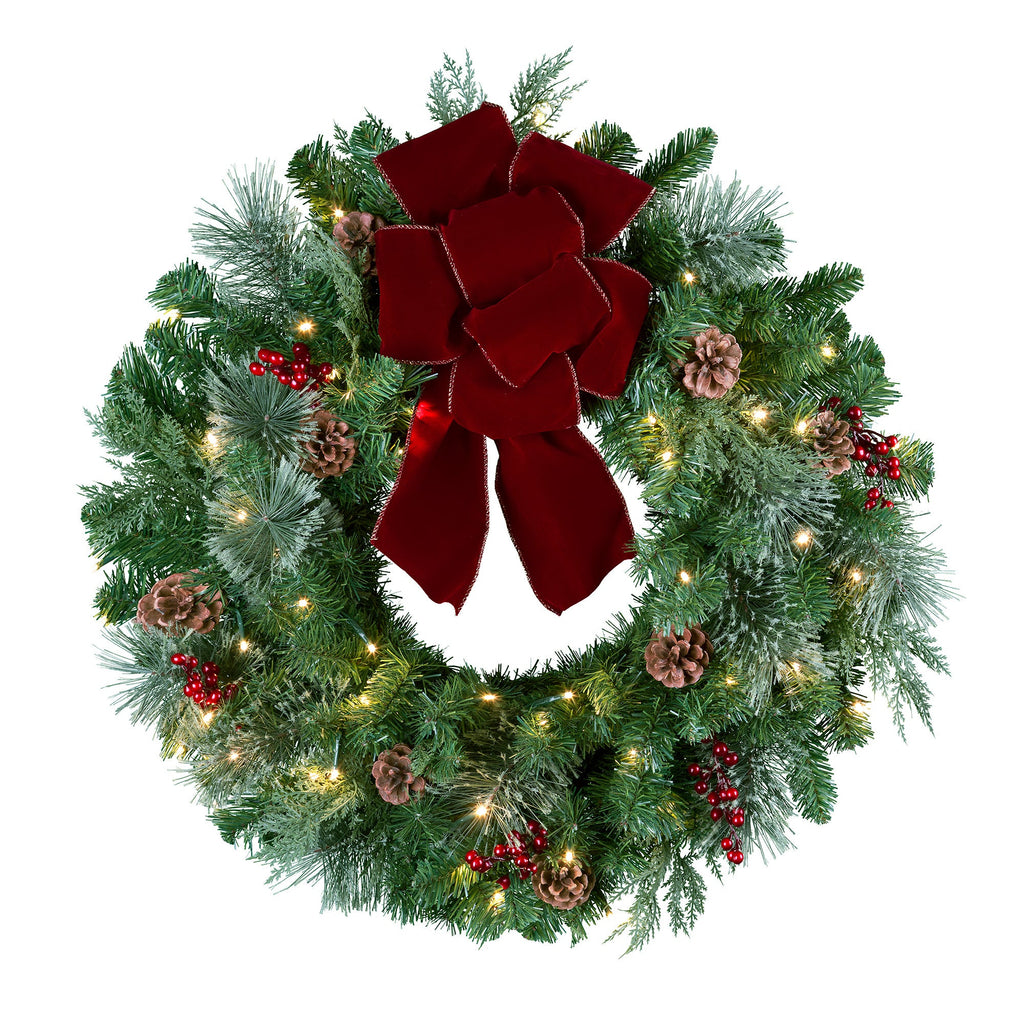 Wreath - 24 Inch Pre-lit Classic Christmas Wreath