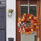 Wreath - 24 Inch Pre-lit Halloween Pumpkin Plaid