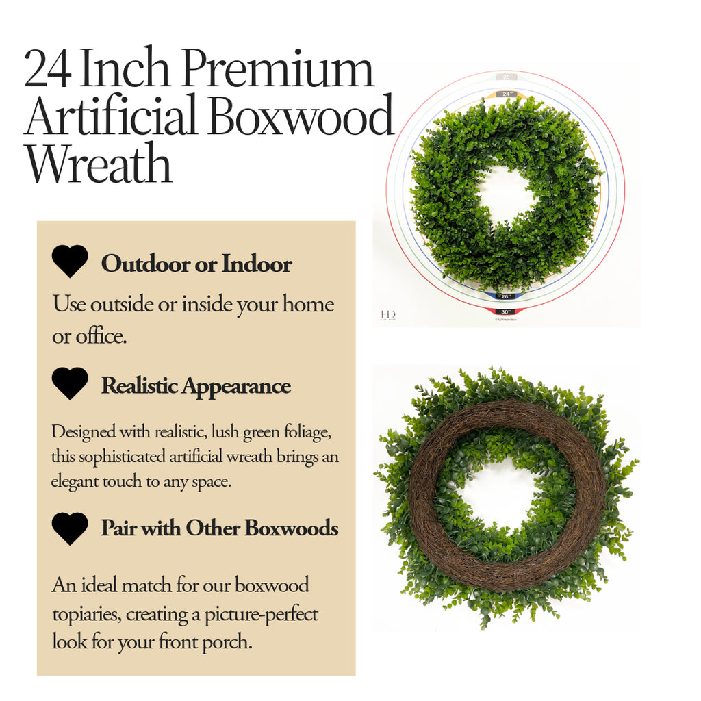 Wreath - 24 Inch Premium Artificial Boxwood Wreath