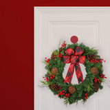 Wreath - 26 Inch Twig Baubles Wreath With Buffalo Check Ribbon And Berries