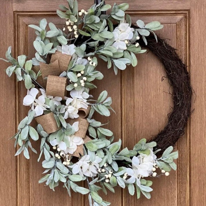 Wreaths & Garlands - 28 Inch Round Grapevine Hydrangea Wreath