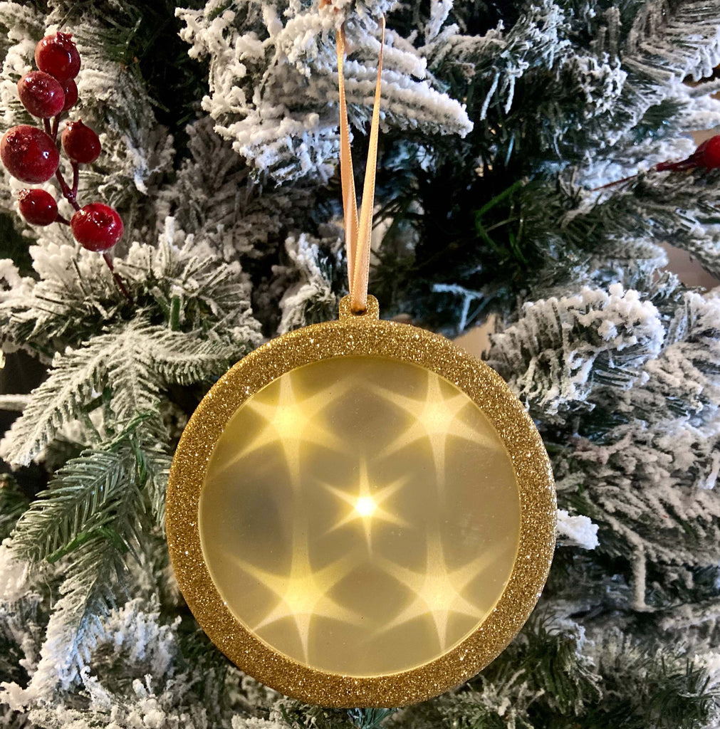 Christmas Ornament - Lighted Holographic Christmas Ornament - Gold