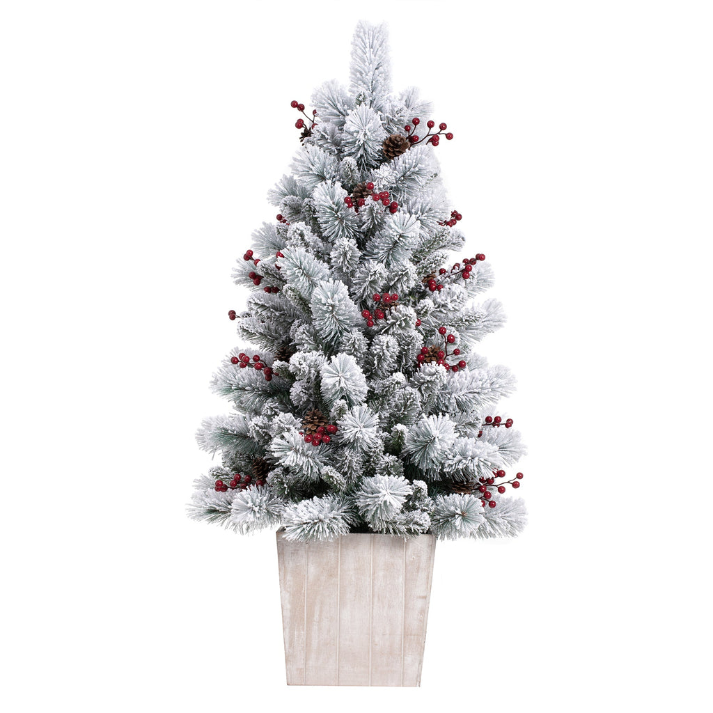 Christmas Tree - 4 Foot Prelit Frosted Ashcroft Fir Potted Christmas Tree