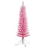 Christmas Tree - 4 Foot Prelit Pink Cotton Candy Flocked Fir Christmas Tree