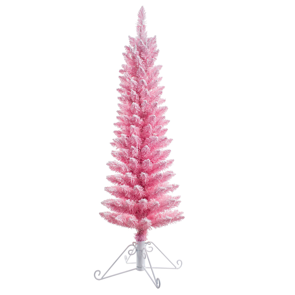 Christmas Tree - 4 Foot Prelit Pink Cotton Candy Flocked Fir Christmas Tree