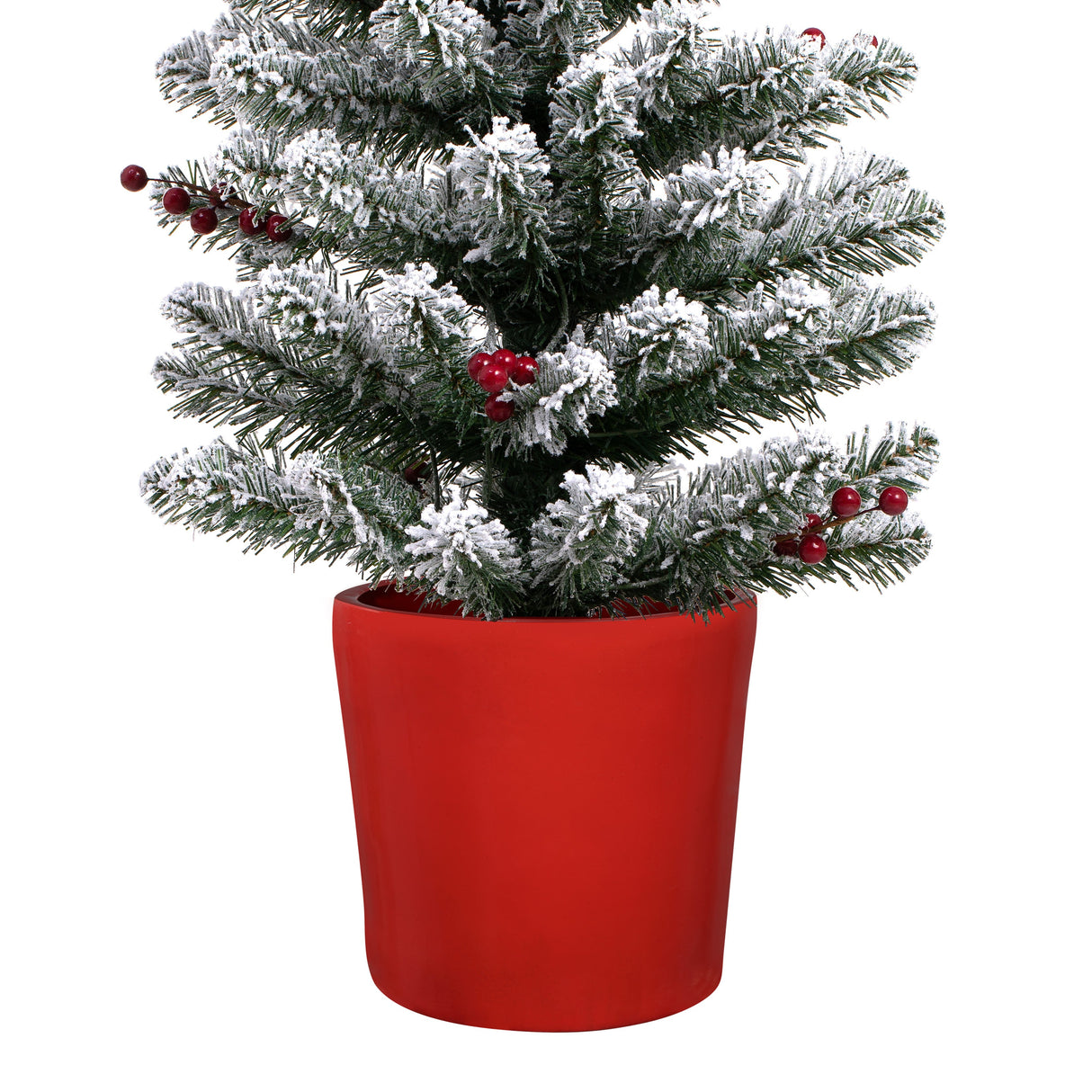 Christmas Tree - 5 Foot Pre-lit Flocked Berry Pencil Potted Artificial Christmas Tree