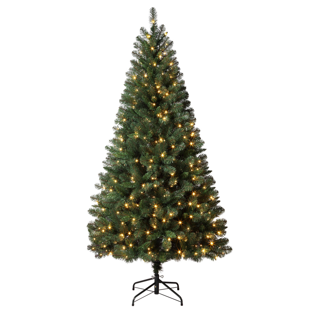 Christmas Tree - 6.5 Foot Deerfield Spruce Tree With Warm White LED Lights And Foot Pedal