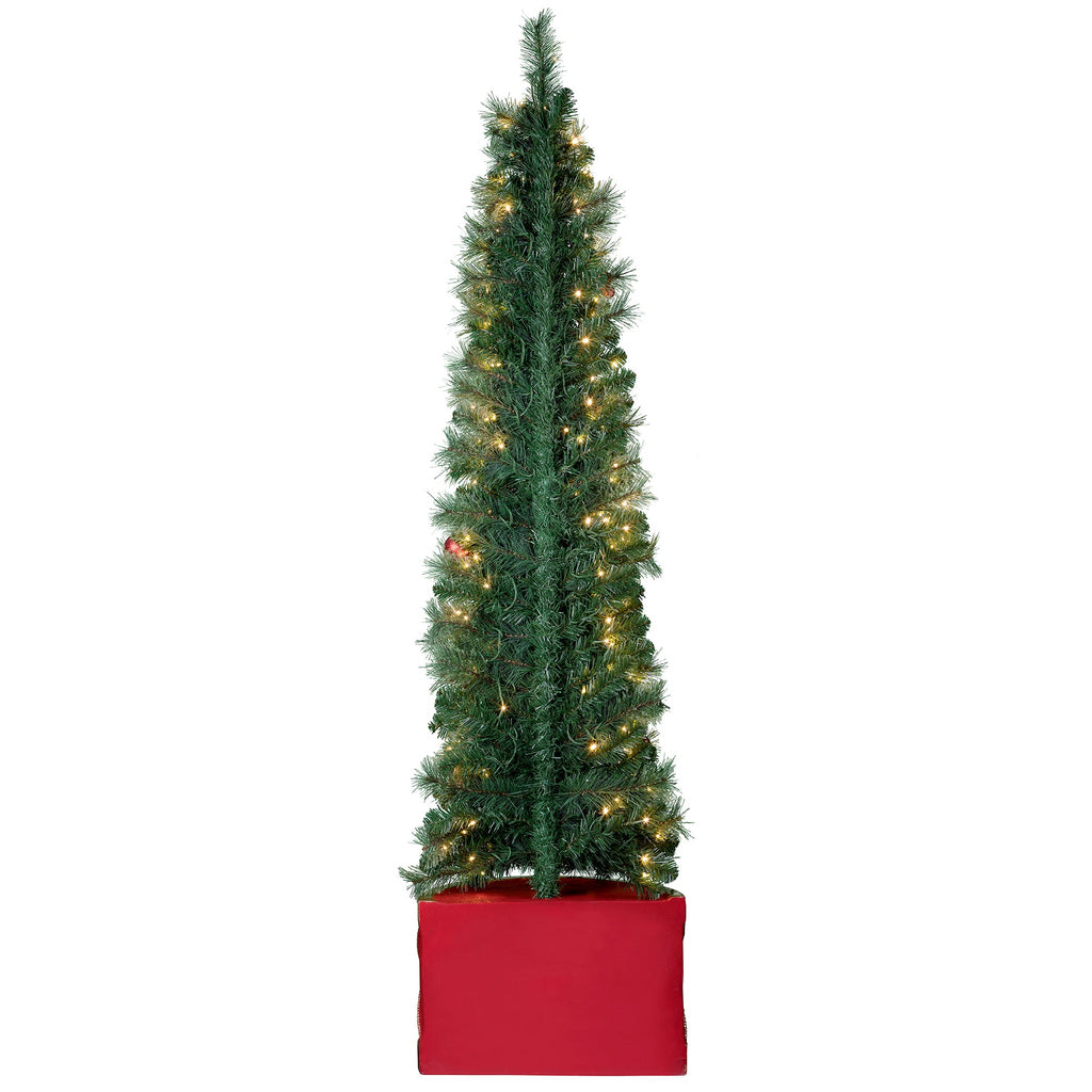 Christmas Tree - 6.5 Foot Pre-lit Flatback Christmas Tree With Drum Base