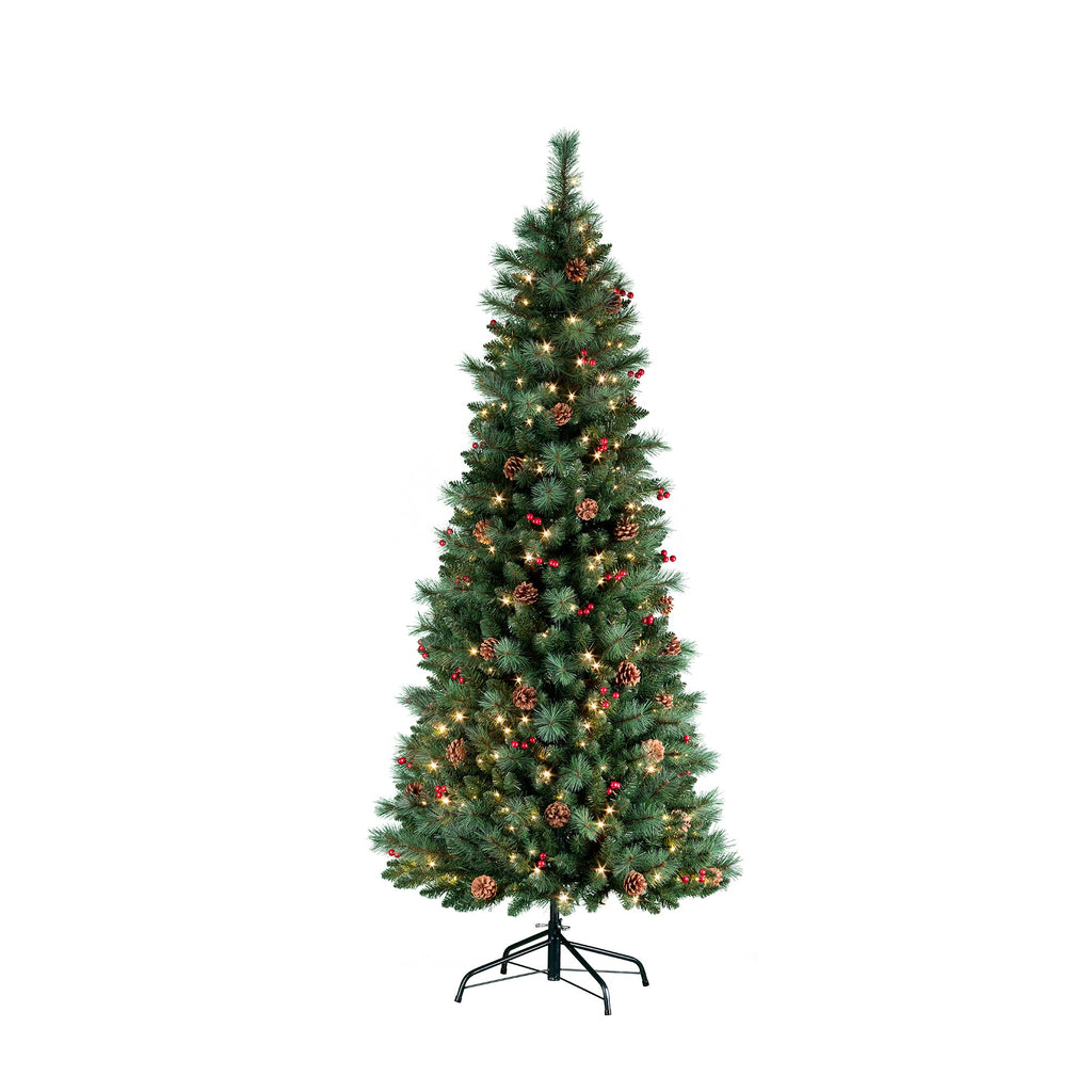 Christmas Tree - 6.5 Foot Pre-lit Newbury Easy Assemble Pull-up Pine Christmas Tree
