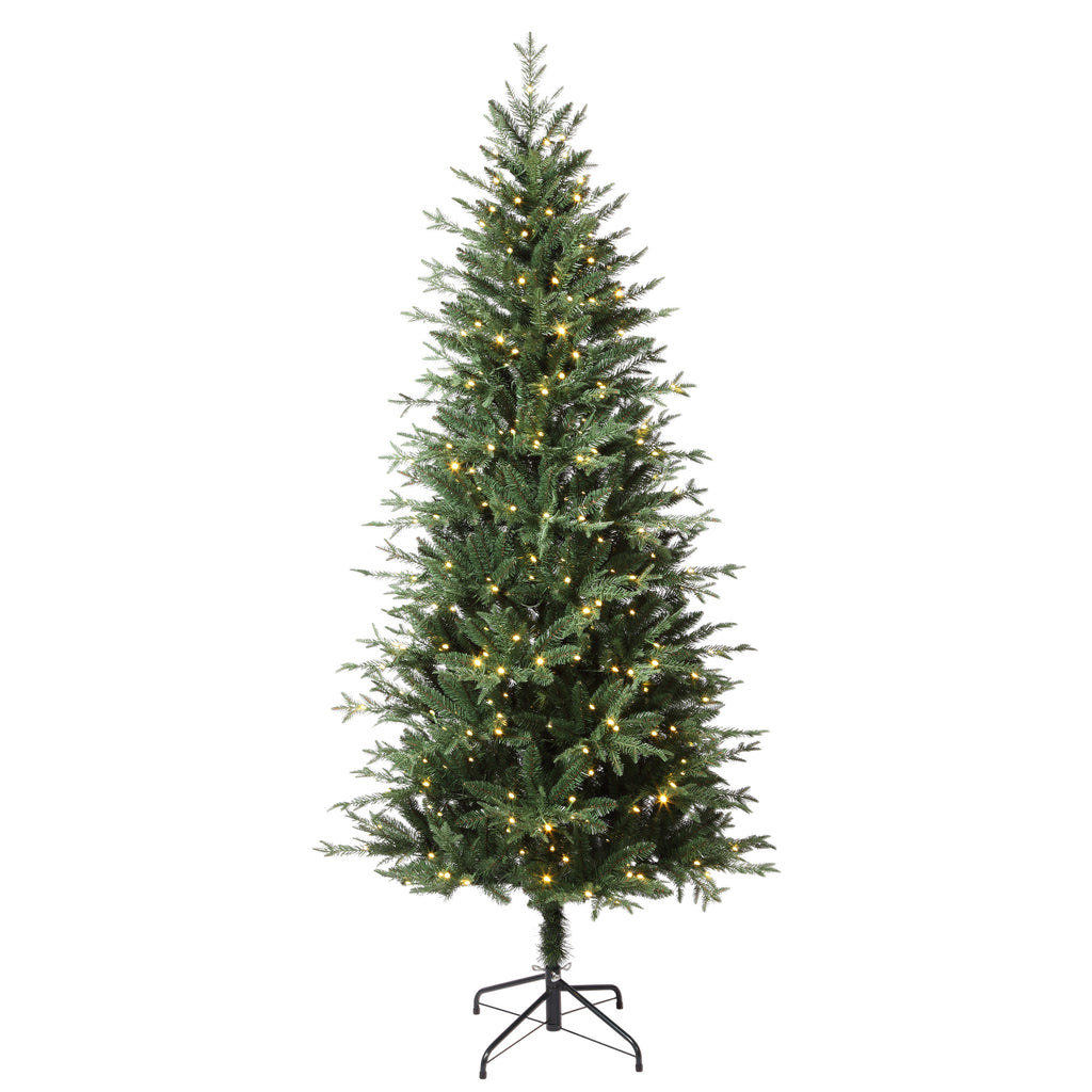 Christmas Tree - 6.5 Foot Slim Asheville Fir With Color Changing LED Lights And Foot Pedal