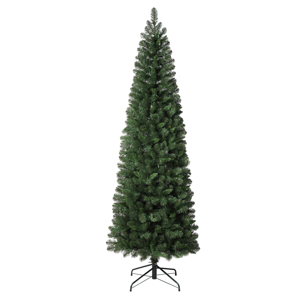 Christmas Tree - 7.5 Foot Pencil Deerfield Spruce Tree With Warm Pre-Lit LED Cluster Lights And Foot Pedal