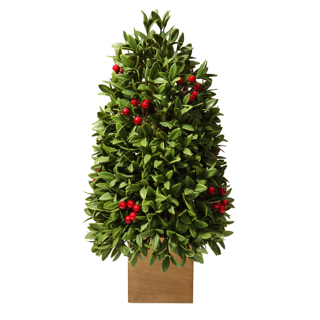 Christmas Trees - 18 Inch Boxwood With Berry Tree In Wooden Pot
