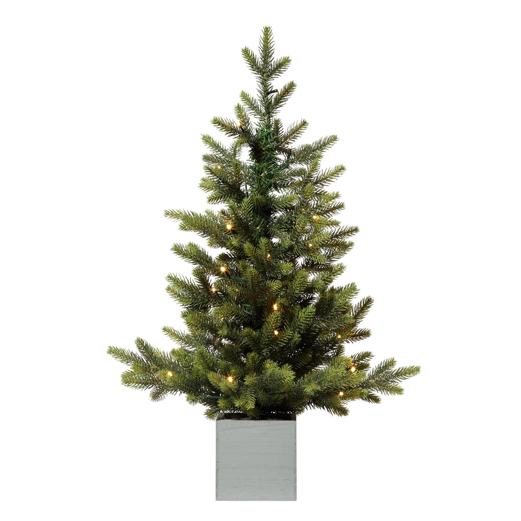 Christmas Trees - 30 Inch Prelit Fraser Fir Potted Tree In Wooden Pot