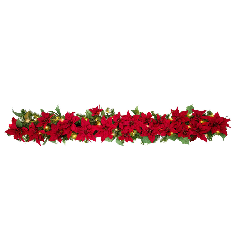 6 Foot Poinsettia Pre lit Christmas Garland Haute Decor