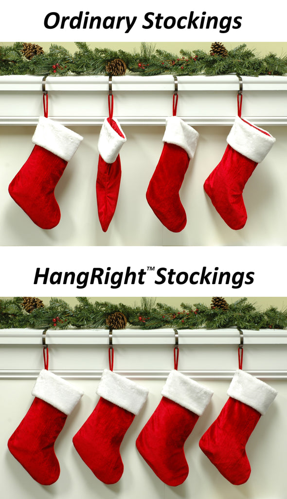 Holiday Stockings - Off-White Knit HangRight® Stocking With Brown Fur Cuff And Pom Poms, 20 Inches