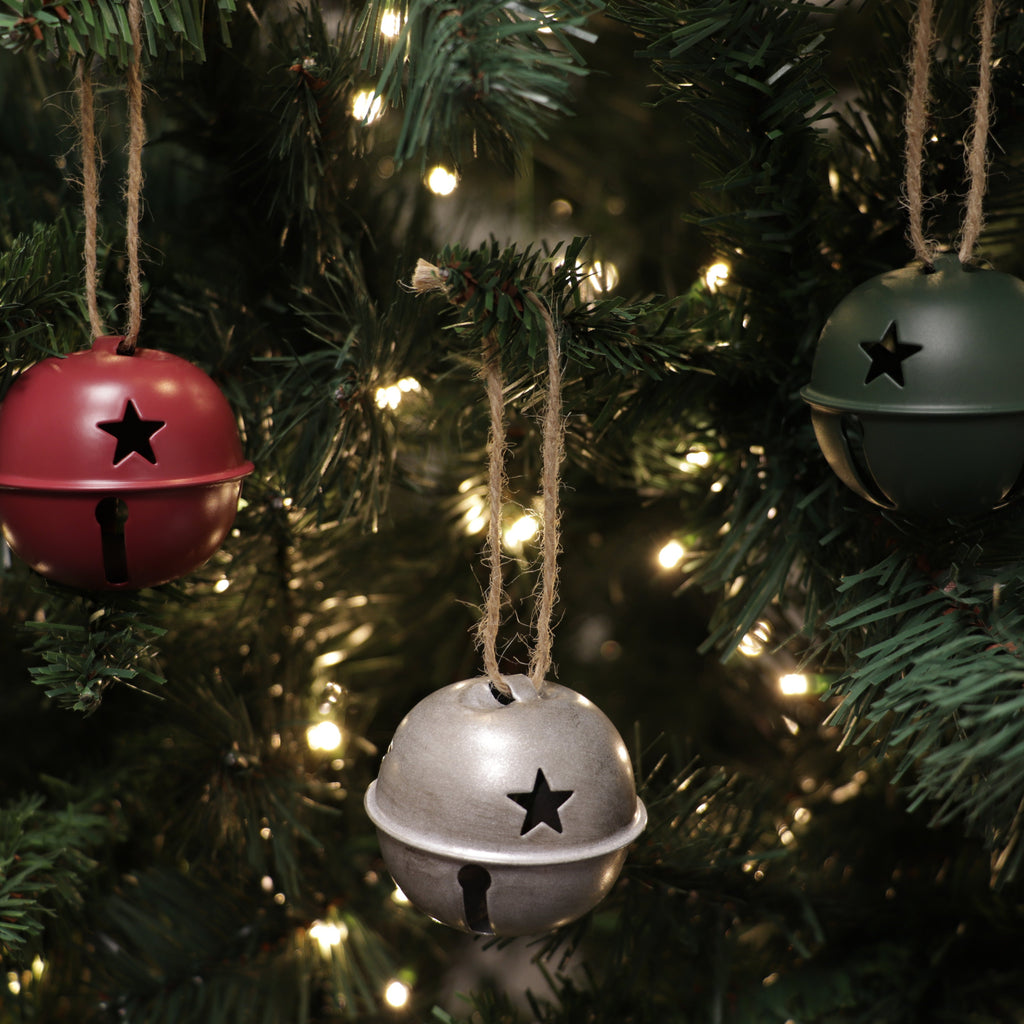 Jingle Bell Ornaments - 6 Pack - Assorted (Silver, Red & Green)