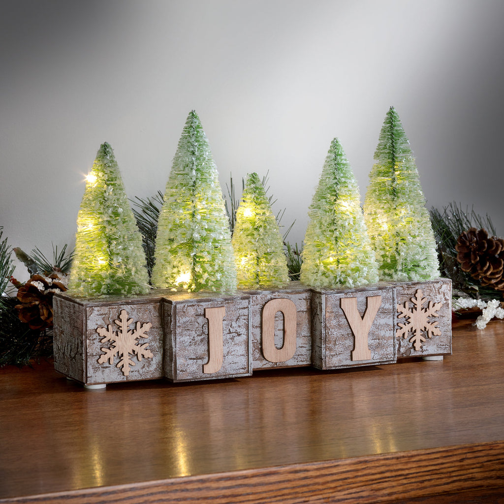JOY Wood Blocks - Christmas JOY LED Pre-Lit Tabletop Decorative Wood Blocks