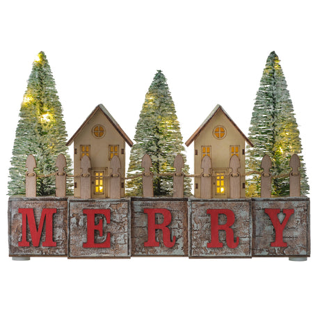 MERRY Wood Blocks - Christmas MERRY LED Pre-Lit Tabletop Decorative Wood Blocks
