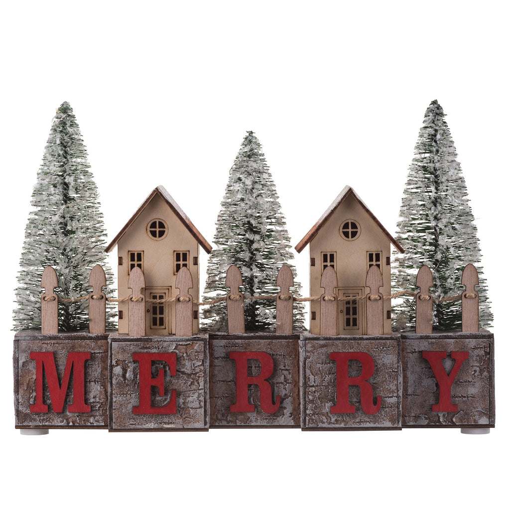 MERRY Wood Blocks - Christmas MERRY LED Pre-Lit Tabletop Decorative Wood Blocks