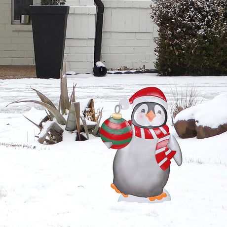 Outdoor Decor - 24 Inch Metal Christmas Penguin Outdoor Yard Decor