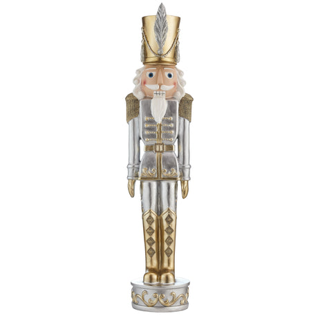 Outdoor Decor - 37 Inch Gold And Silver Christmas Nutcracker