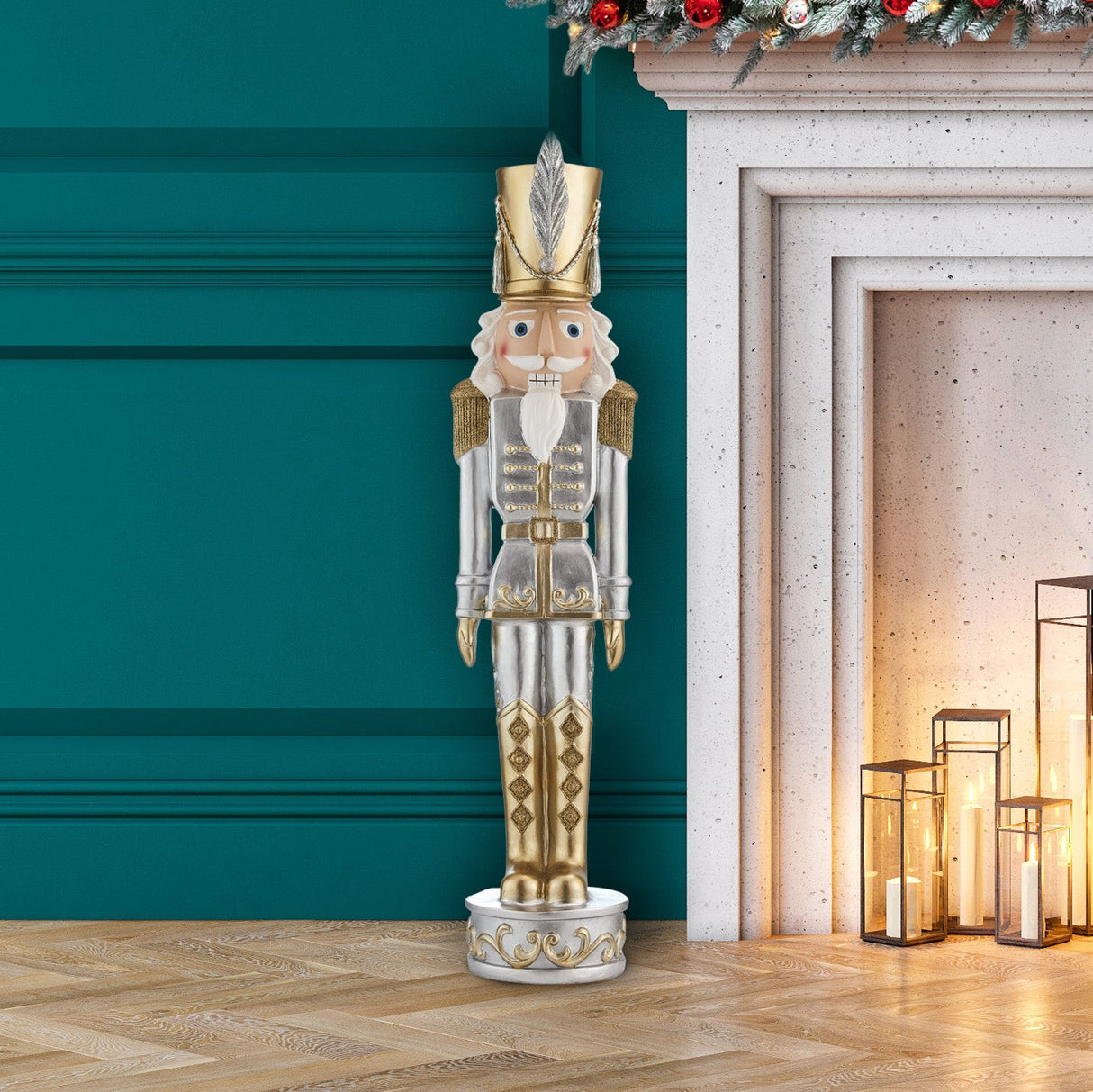 Outdoor Decor - 37 Inch Gold And Silver Christmas Nutcracker