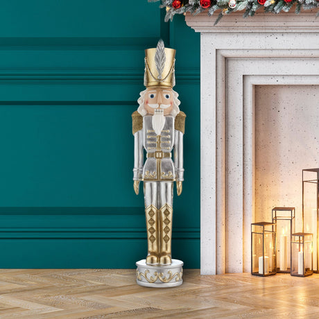 Outdoor Decor - 37 Inch Gold And Silver Christmas Nutcracker