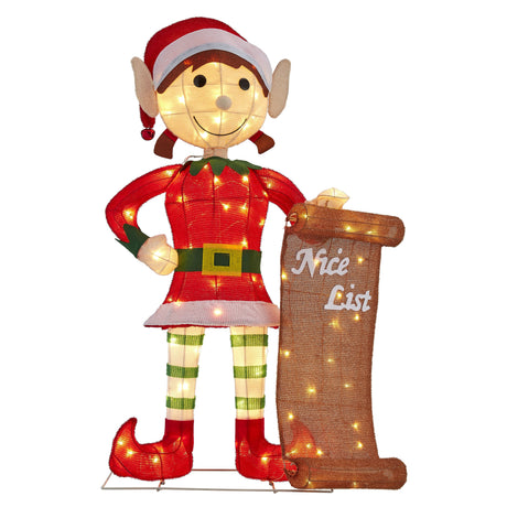 Outdoor Decor - 42 Inch Christmas Girl Elf With Santa's Nice List Outdoor Lighted Christmas Yard Decor