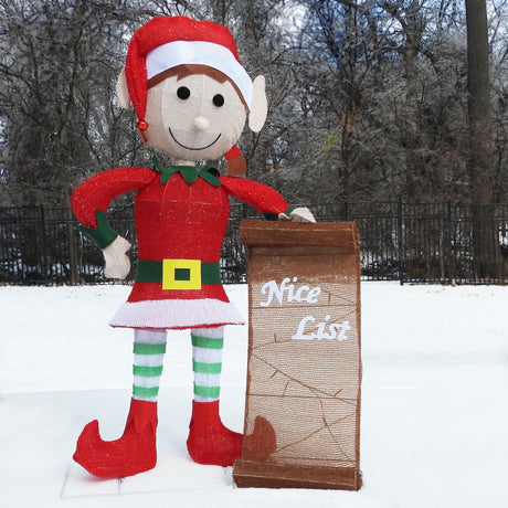Outdoor Decor - 42 Inch Christmas Girl Elf With Santa's Nice List Outdoor Lighted Christmas Yard Decor