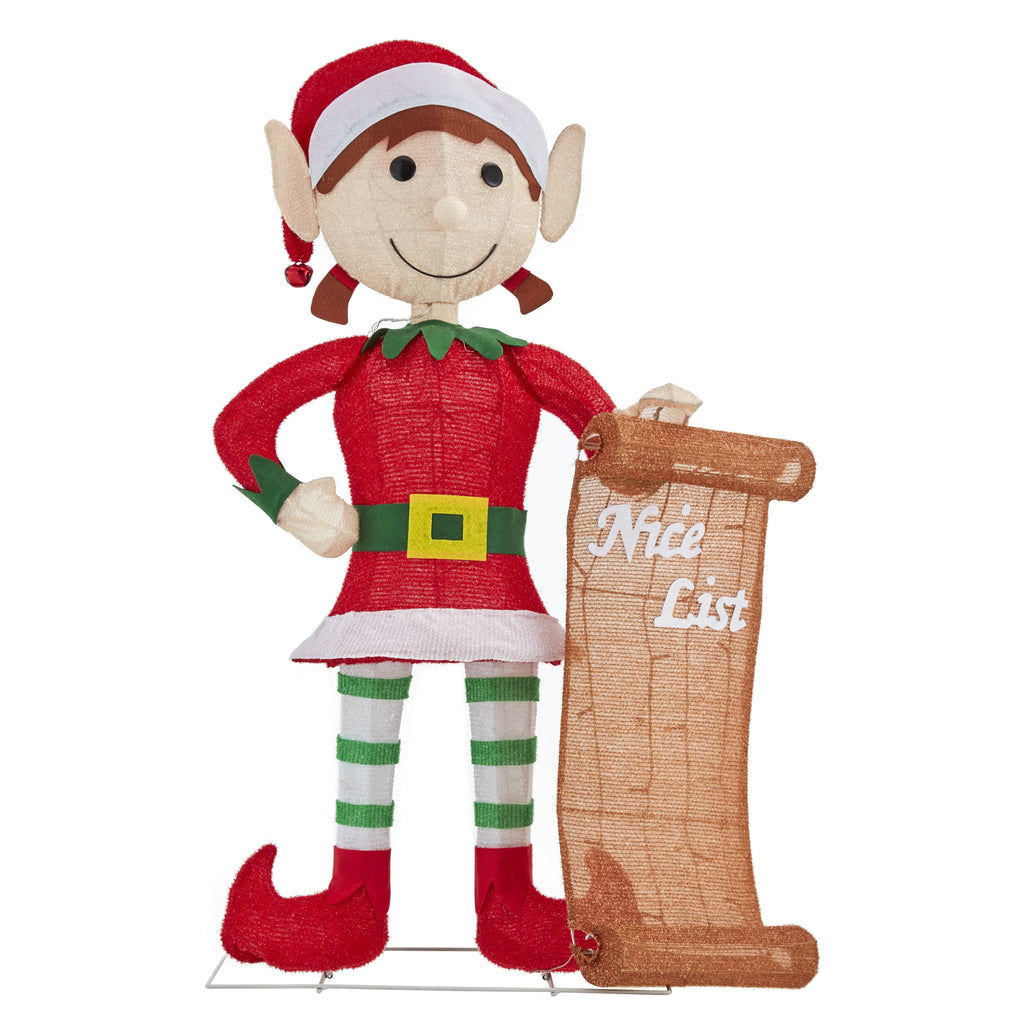 Outdoor Decor - 42 Inch Christmas Girl Elf With Santa's Nice List Outdoor Lighted Christmas Yard Decor
