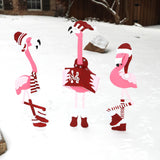 Outdoor Decor - Metal Caroling Flamingos Trio Yard Decor