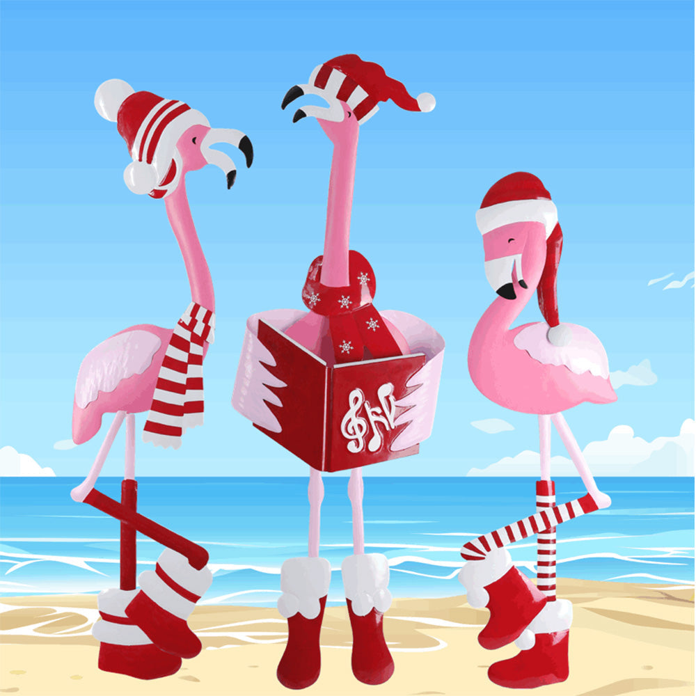 Outdoor Decor - Metal Caroling Flamingos Trio Yard Decor