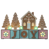 Seasonal & Holiday Decorations - JOY Blocks With Gingerbread House And Trees, LED Lights, 15 Inches Long