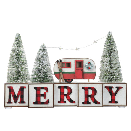 Seasonal & Holiday Decorations - MERRY Blocks With Camper And Trees, LED Lighted, 15 Inches Long