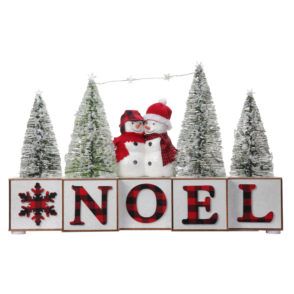Seasonal & Holiday Decorations - NOEL Blocks With Snowmen And Trees, LED Lights, 15 Inches Long