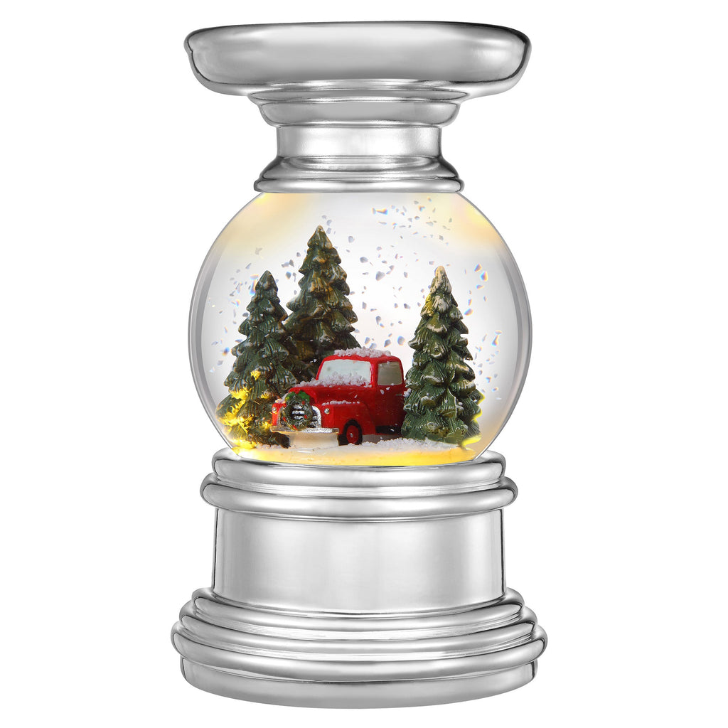 Snowglobe - 6.5 Inch Snowburst™ Snow Globe Candle Holder -Truck In Woods